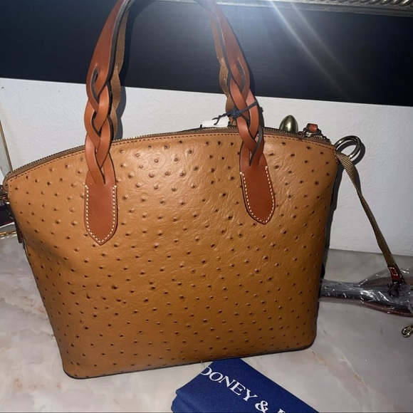 Dooney & Bourke Ostrich Celeste Satchel Caramel Brown (368.00) - Picture 10 of 15